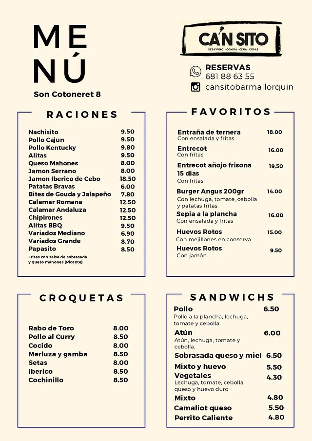 Ca'n Sito Bar Mallorquín carta